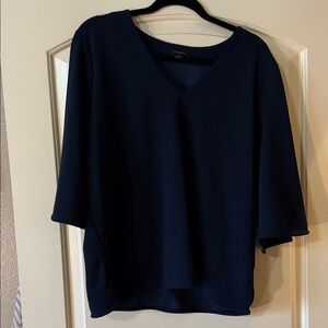 Ann Taylor Factory Navy Blue V-Neck Top Blouse XL